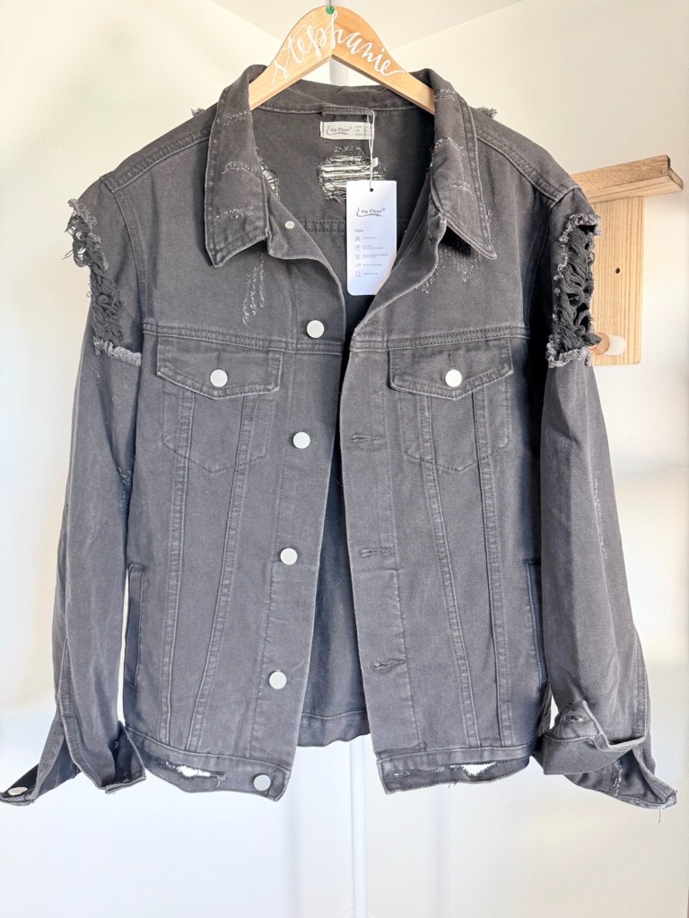 Elia-Cher Ripped Oversized Jacket Black Medium New with Tags